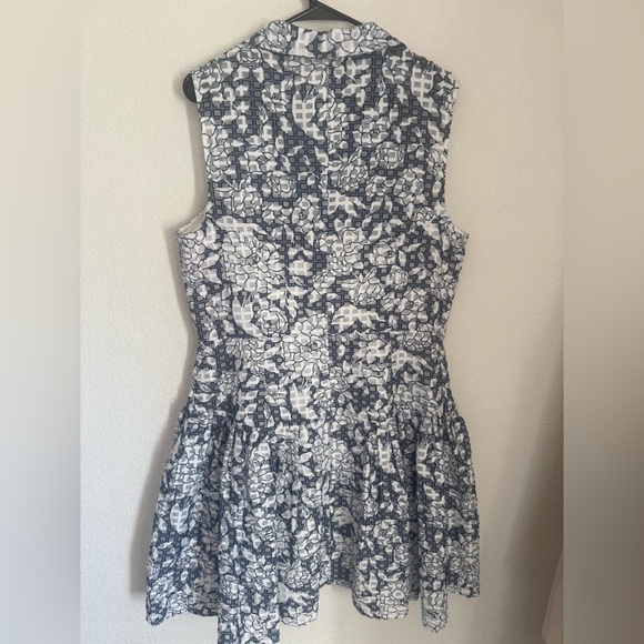 Betsey Johnson Blue & White Floral Grid Burnout Fit Flare Dress - Picture 7 of 10